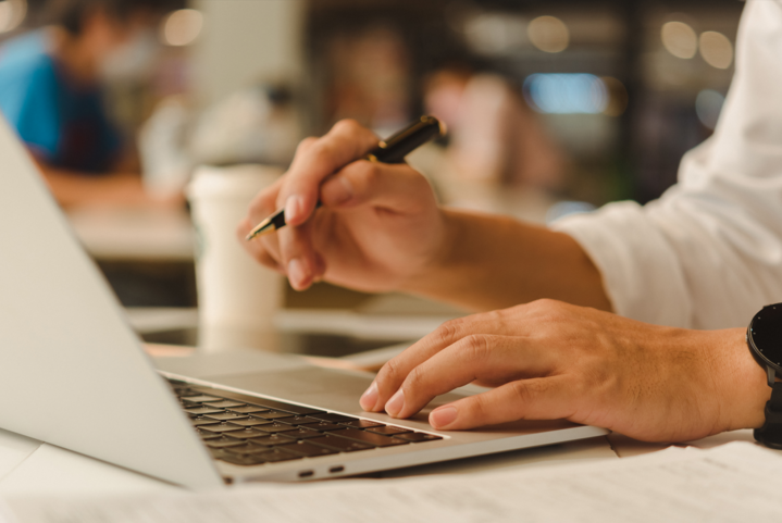 Man Using Laptop Computer for Work SEO Best Practices Social Network and Browsing, Digital Marketing